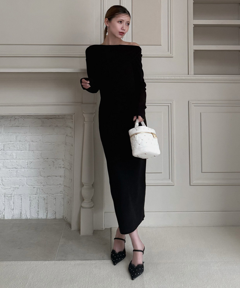 ドレープカットタイトワンピース 詳細画像 ブラック 2