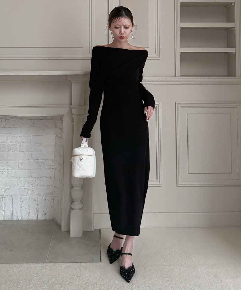 ドレープカットタイトワンピース 詳細画像 ブラック 3