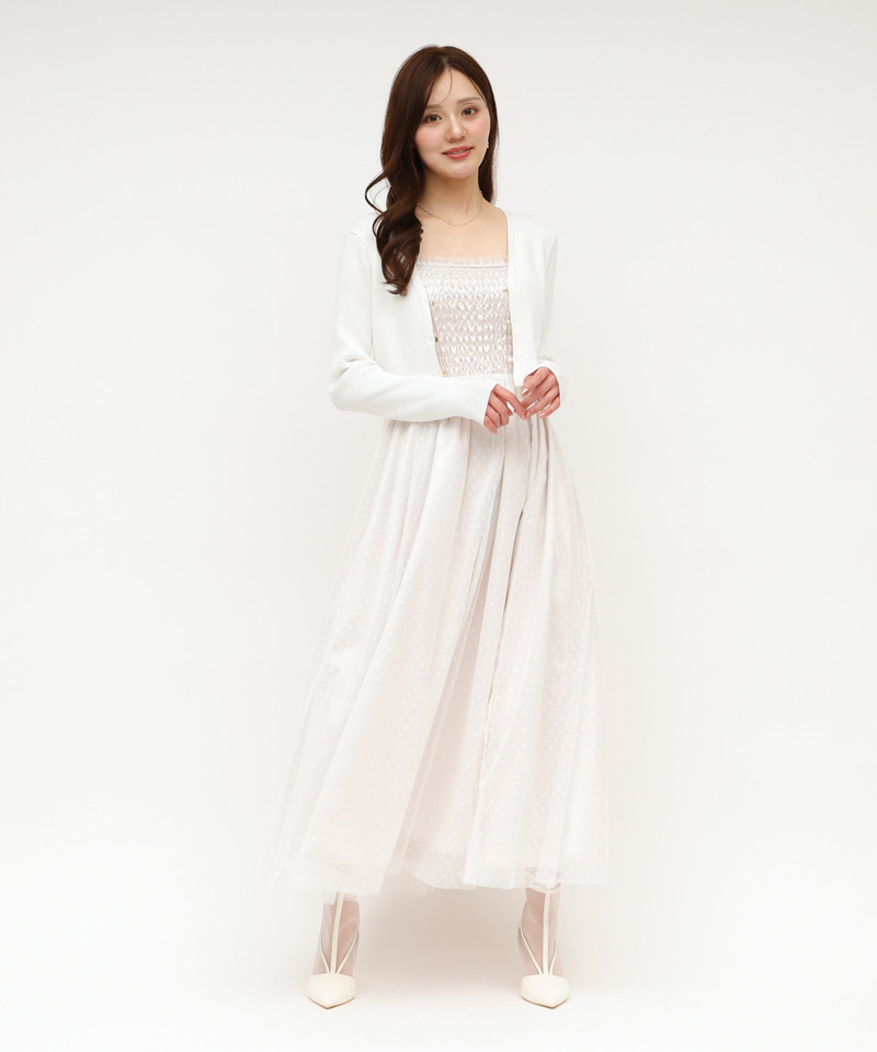 ドットチュールキャミフレアワンピース&times;Vネックカーディガン 詳細画像 オフホワイト 1