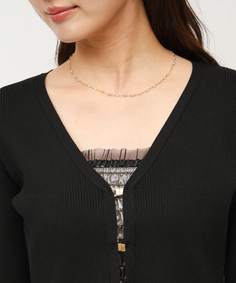 ドットチュールキャミフレアワンピース&times;Vネックカーディガン 詳細画像 ブラック 5