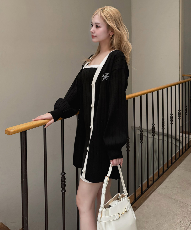 配色アンサンブルミニワンピース 詳細画像 ブラック 2