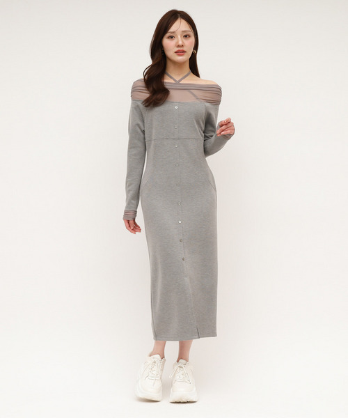 デコルテチュールドッキングタイトワンピース 詳細画像