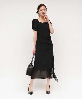 タックギャザーシアーレイヤードワンピース