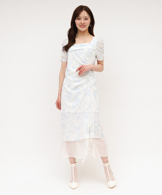 タックギャザーシアーレイヤードワンピース