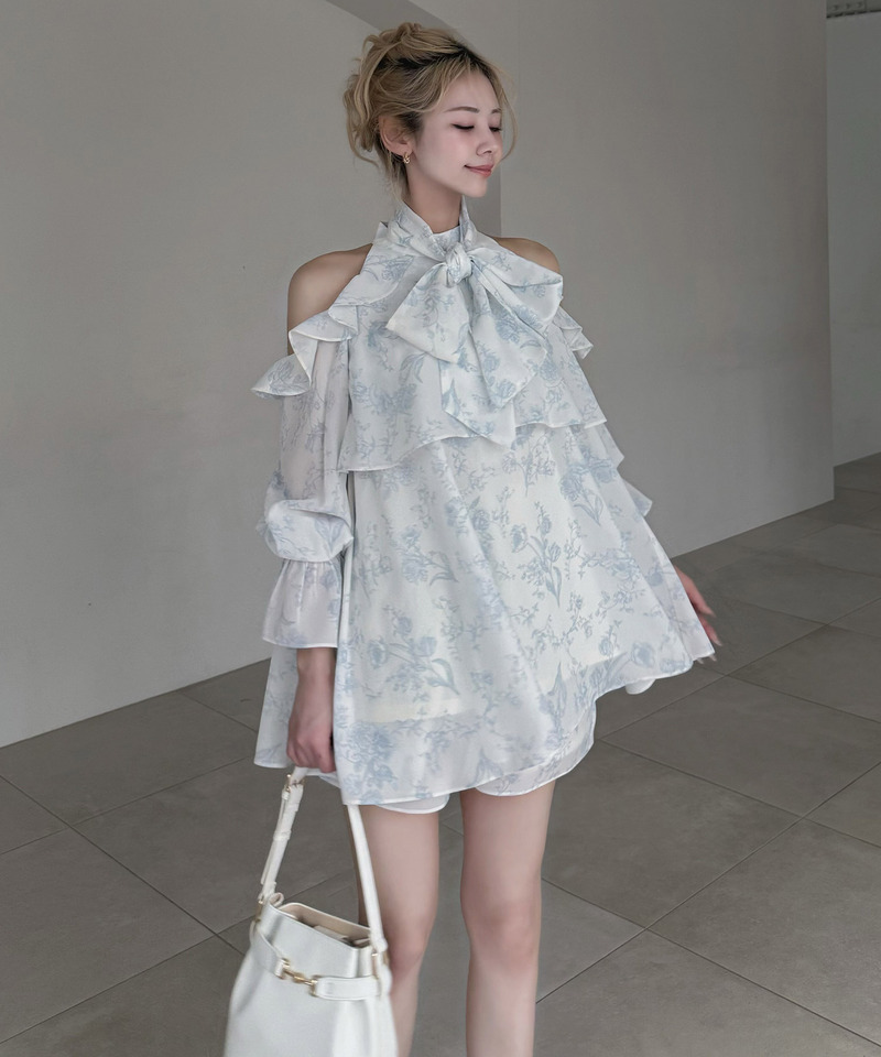 【ONLINE限定カラーあり】リボン付コールドショルダーブラウスセットアップ 詳細画像 その他 13