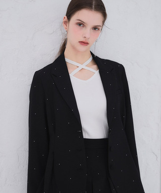 2wayクロスネックリブニットトップス