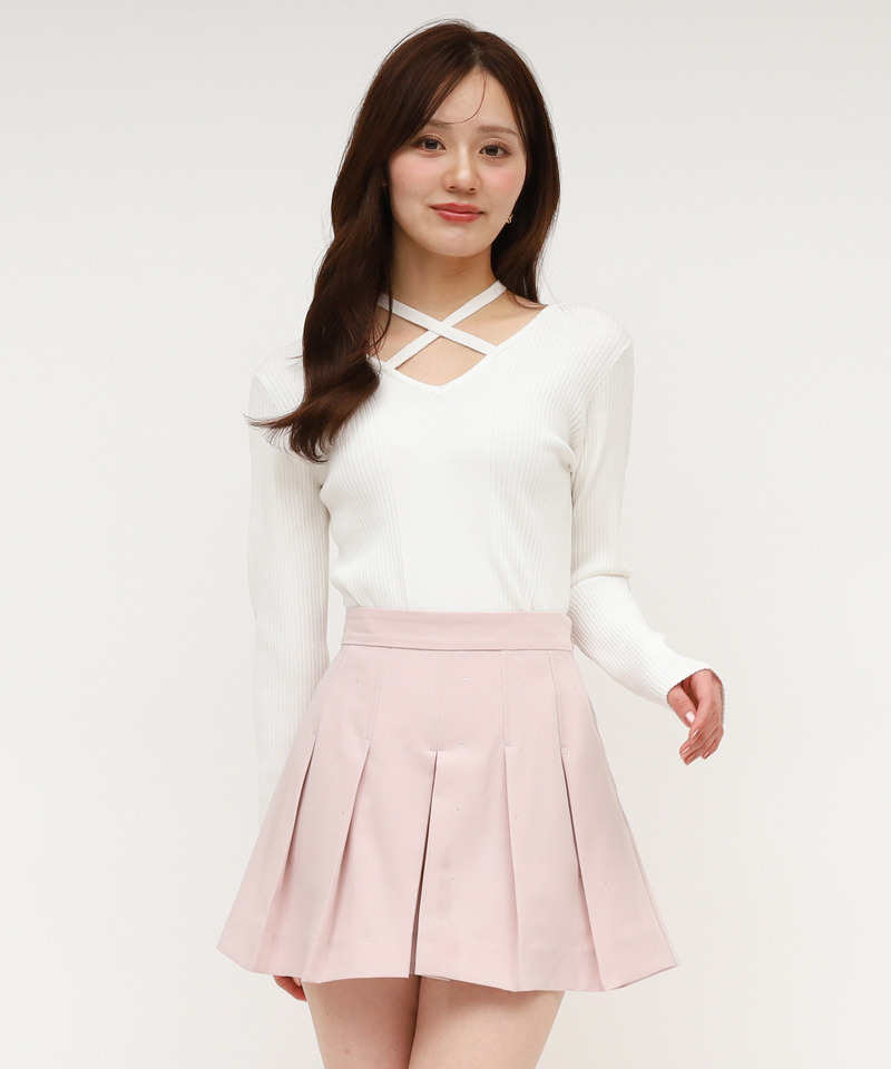 2wayクロスネックリブニットトップス 詳細画像 オフホワイト 2