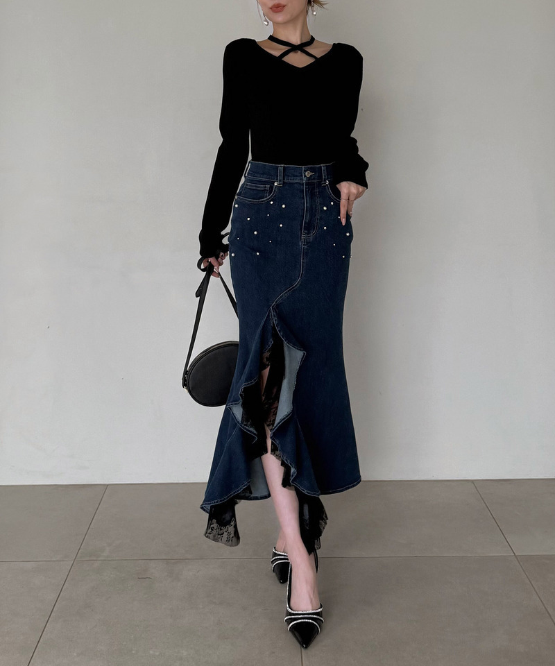 2wayクロスネックリブニットトップス 詳細画像 ブラック 11