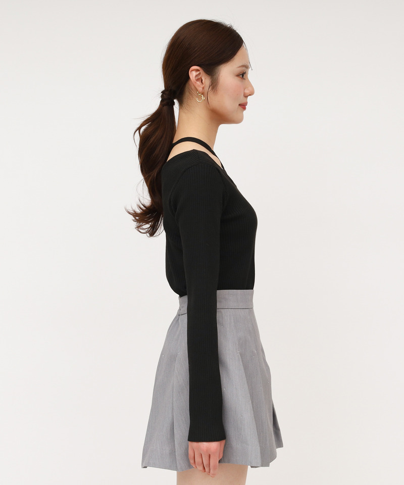 2wayクロスネックリブニットトップス 詳細画像 ブラック 2