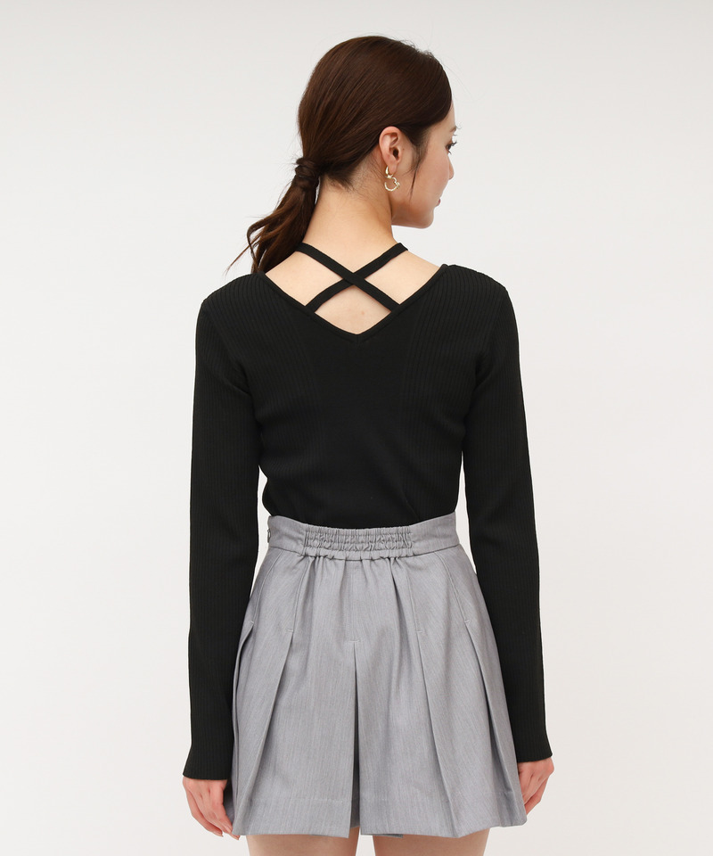 2wayクロスネックリブニットトップス 詳細画像 ブラック 3