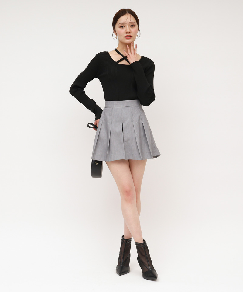 2wayクロスネックリブニットトップス 詳細画像 ブラック 9