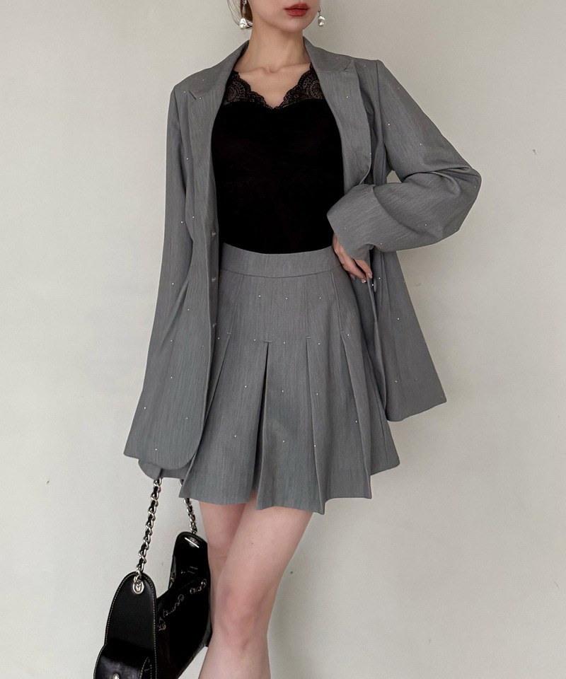 ラインストーンタックプリーツミニスカパン 詳細画像 グレー 13