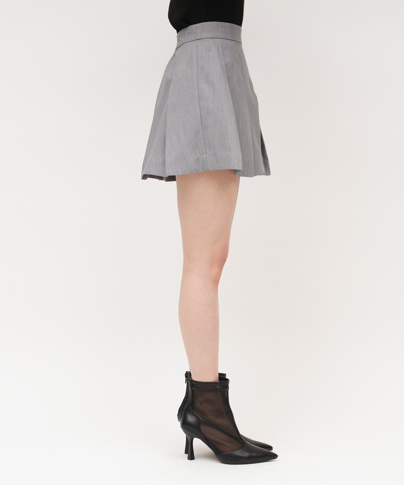 ラインストーンタックプリーツミニスカパン 詳細画像 グレー 2