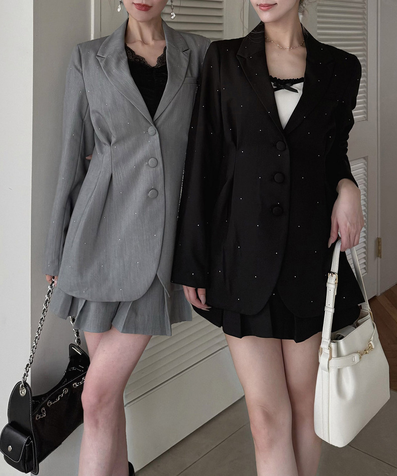 ラインストーンタックプリーツミニスカパン 詳細画像 グレー 9