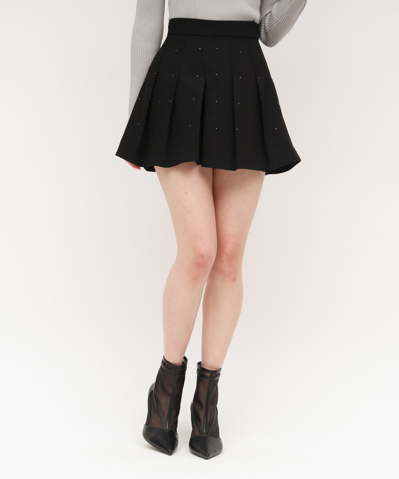 ラインストーンタックプリーツミニスカパン 詳細画像 ブラック 2