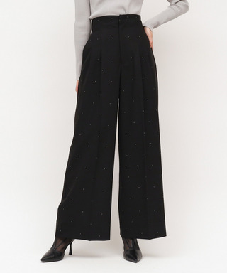 ラインストーンタックワイドパンツ