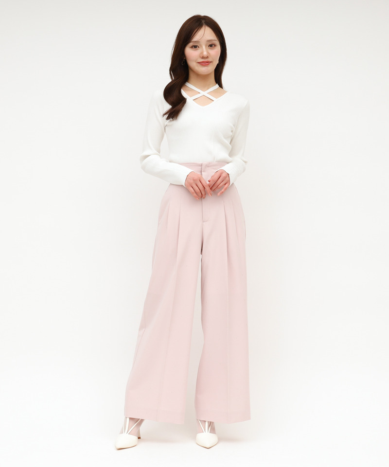 ラインストーンタックワイドパンツ 詳細画像 ピンク 3