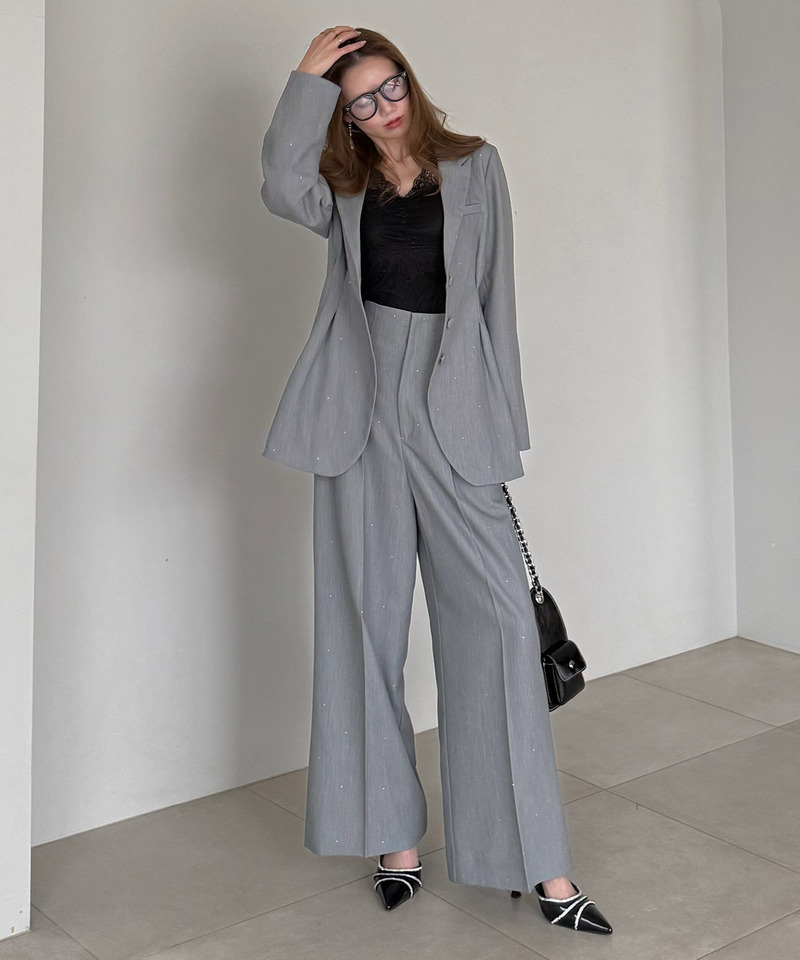 ラインストーンタックワイドパンツ 詳細画像 グレー 10