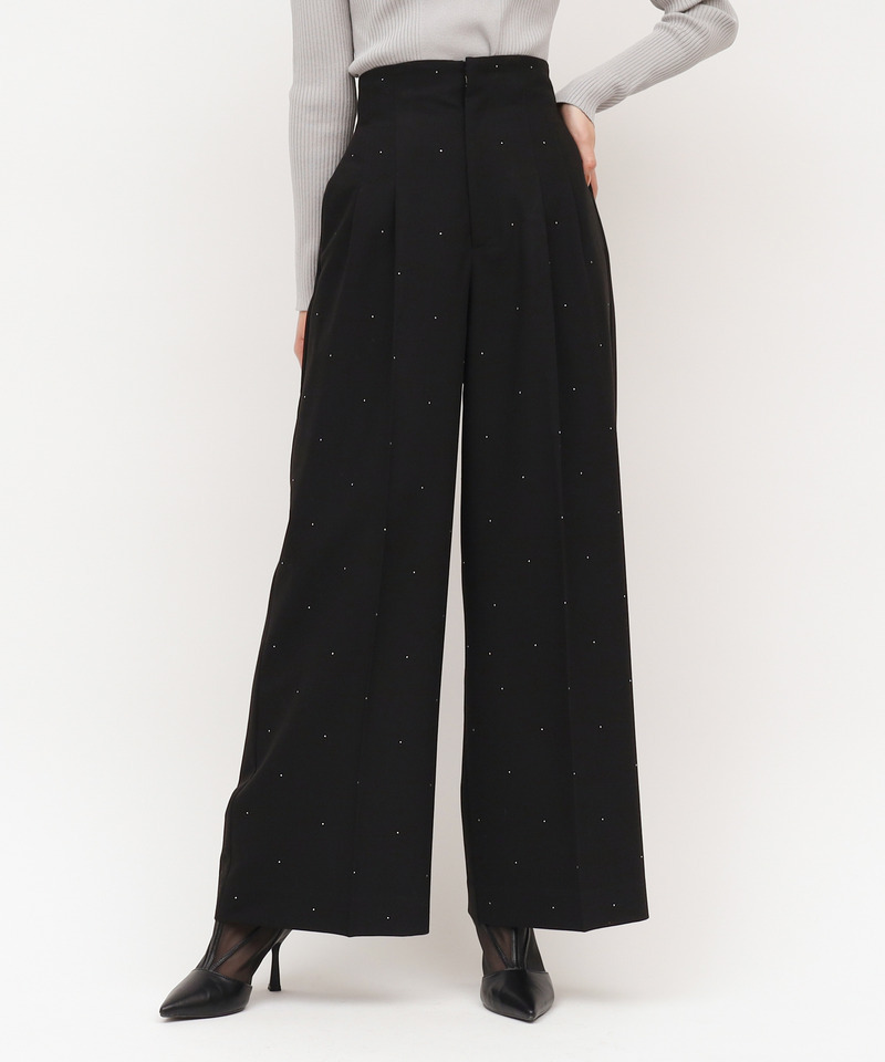 ラインストーンタックワイドパンツ 詳細画像 ブラック 1