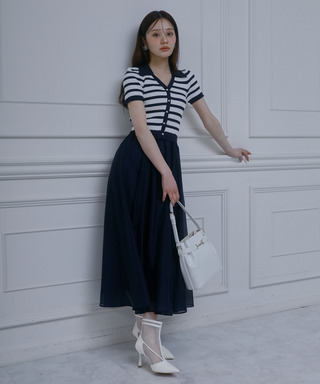 ボーダーニットドッキングフレアワンピース