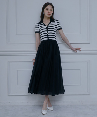 ボーダーニットドッキングフレアワンピース