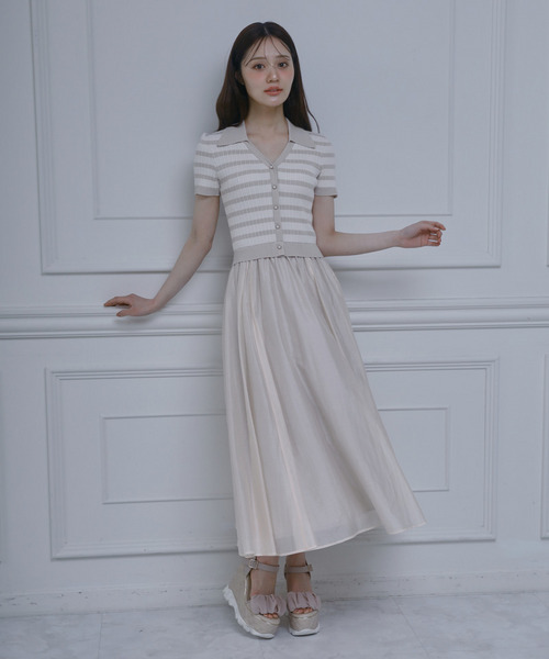 ボーダーニットドッキングフレアワンピース 詳細画像