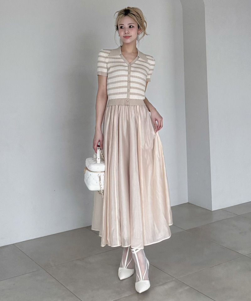 ボーダーニットドッキングフレアワンピース 詳細画像 ベージュ 2