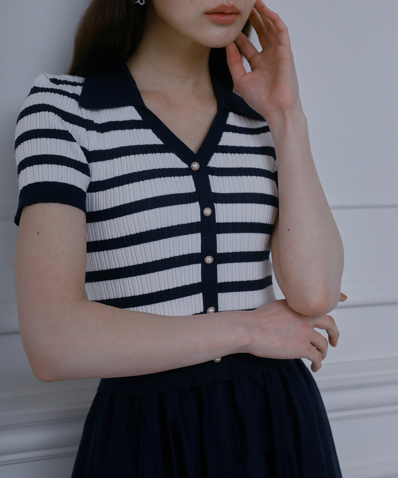 ボーダーニットドッキングフレアワンピース 詳細画像 ネイビー 2