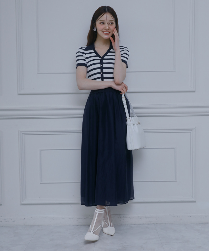 ボーダーニットドッキングフレアワンピース 詳細画像 ネイビー 3