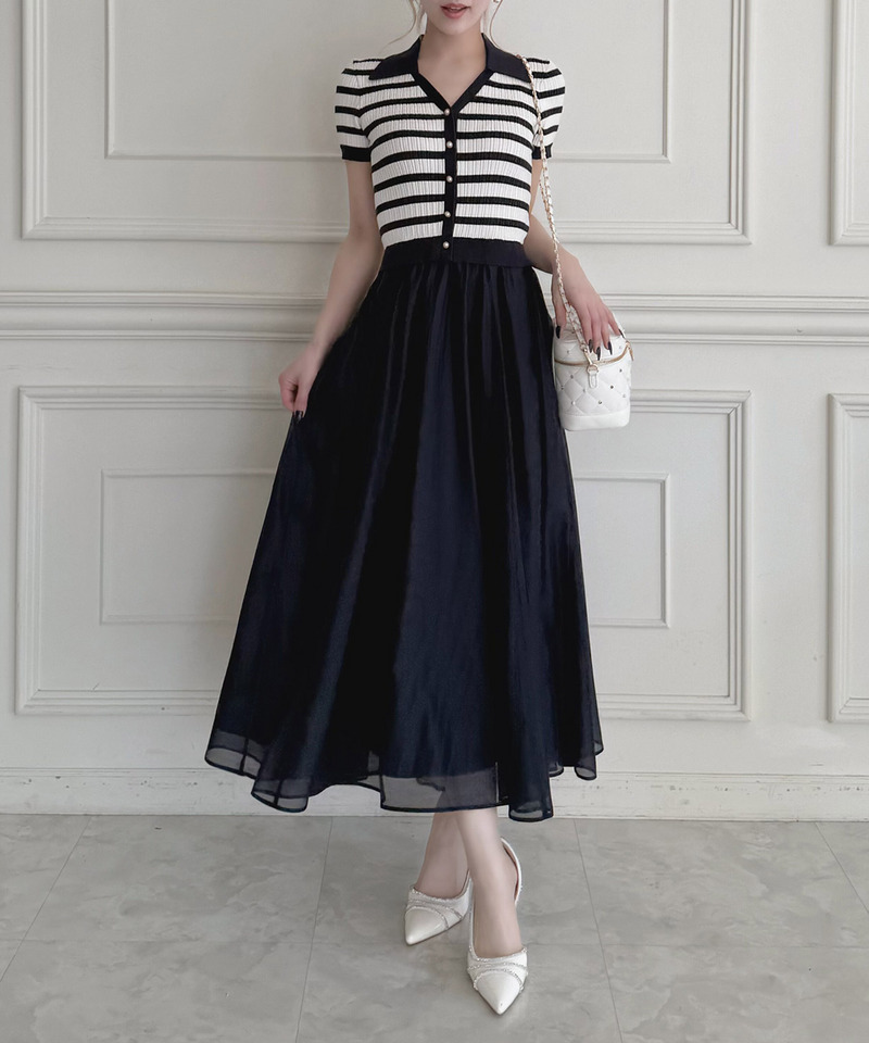 ボーダーニットドッキングフレアワンピース 詳細画像 ネイビー 4