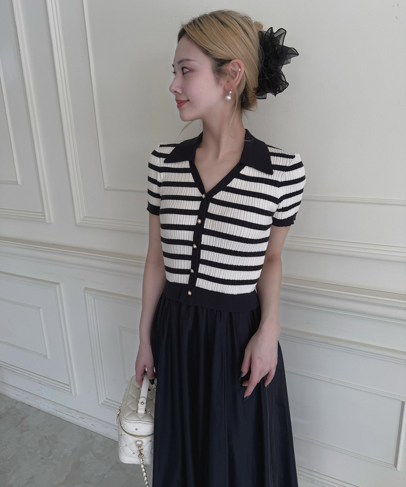 ボーダーニットドッキングフレアワンピース 詳細画像 ネイビー 5