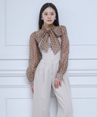 ドットブラウスドッキングニットトップス