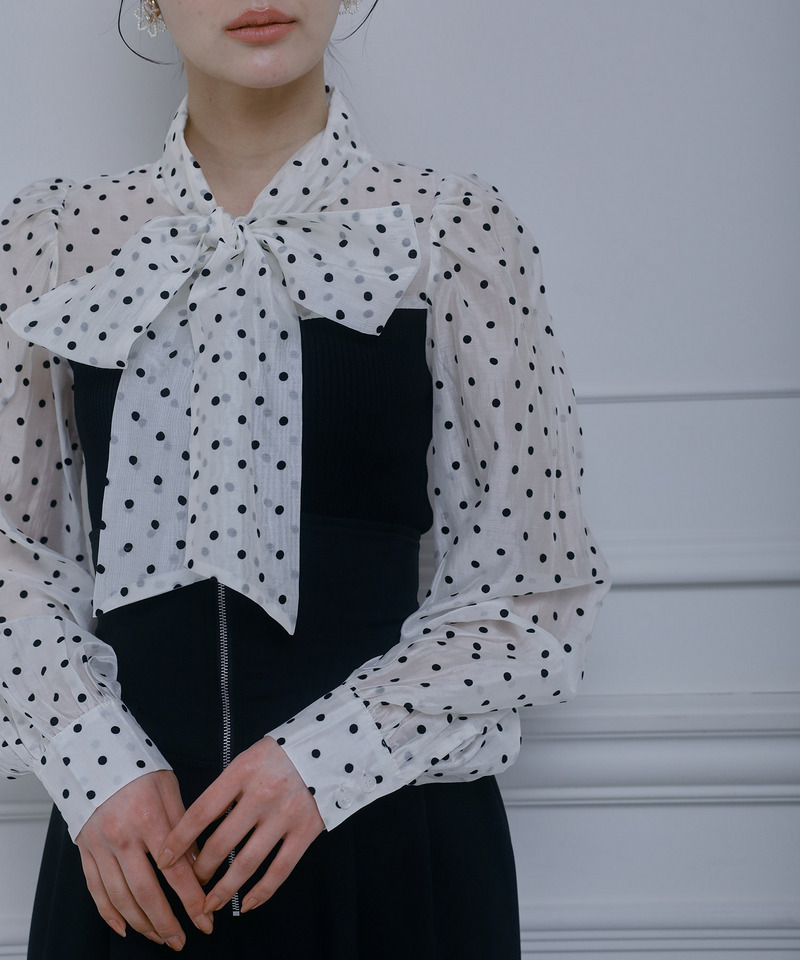 ドットブラウスドッキングニットトップス 詳細画像 オフホワイト 2