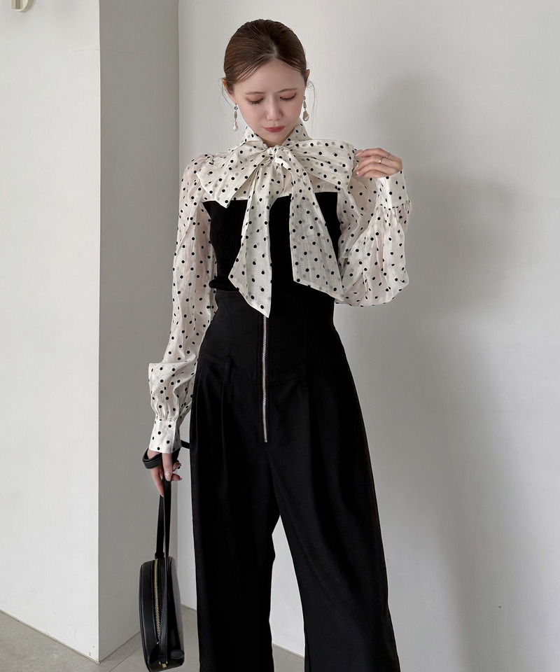ドットブラウスドッキングニットトップス 詳細画像 オフホワイト 4