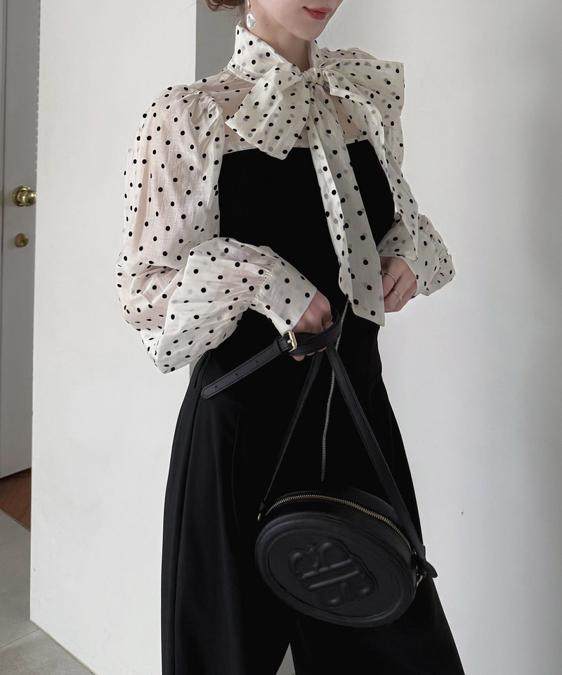 ドットブラウスドッキングニットトップス 詳細画像 オフホワイト 5
