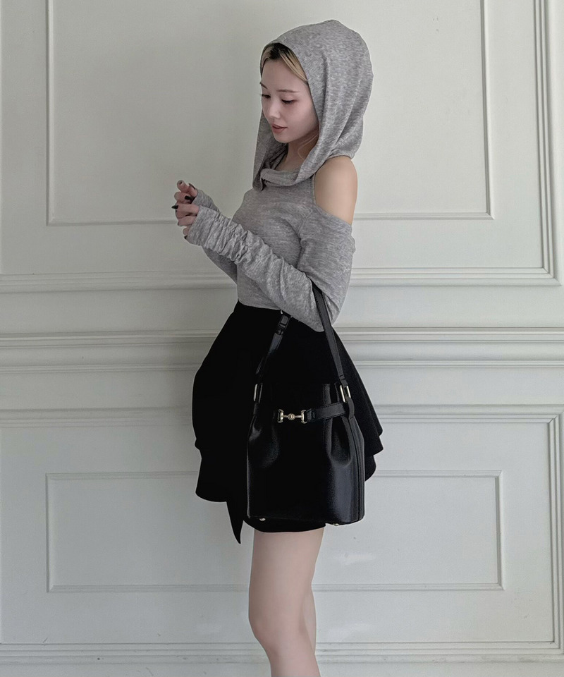 オフショルフーディーカットトップス 詳細画像 グレー 2