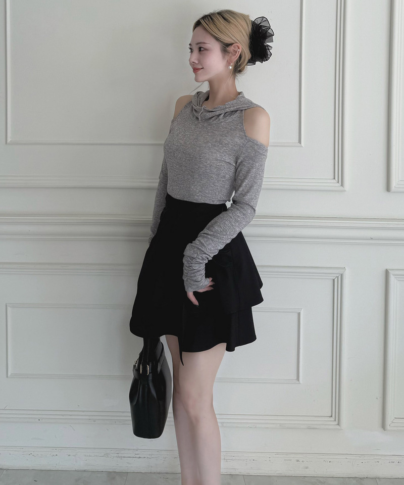 オフショルフーディーカットトップス 詳細画像 グレー 3