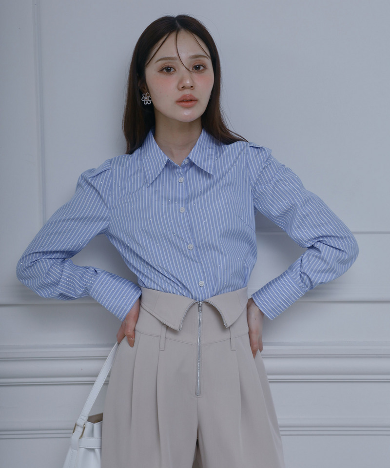 キラキララインストーンシャツ 詳細画像 ストライプ 1