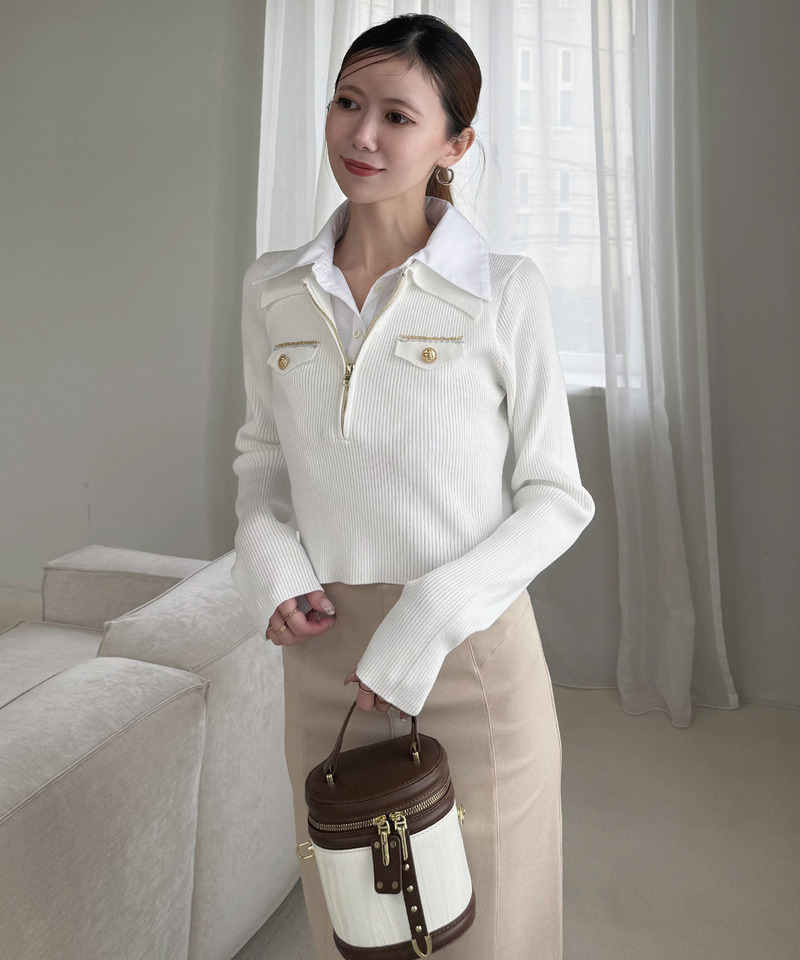 シャツ付チェーントリミングニットトップス 詳細画像 オフホワイト 2