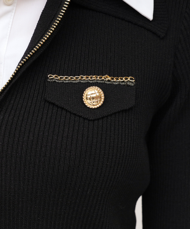 シャツ付チェーントリミングニットトップス 詳細画像 ブラック 5