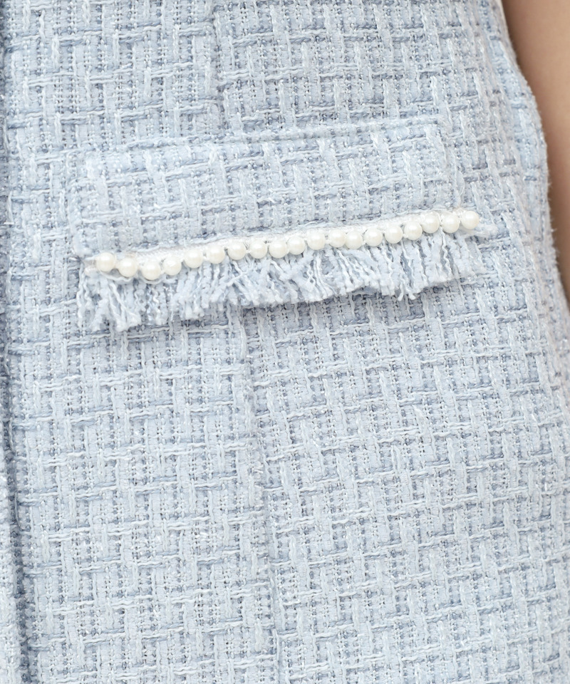 ダブルチェーンストラップツイードミニワンピース 詳細画像 ブルー 9