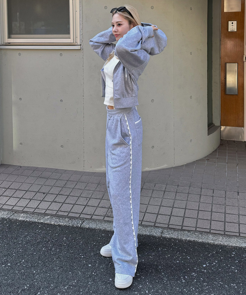 【ONLINE限定/丈が選べる】配色ロゴ裏毛パーカーセットアップ 詳細画像 グレー 1