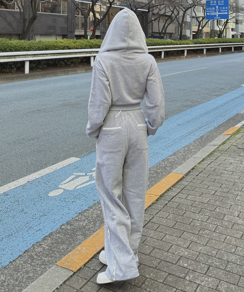 【ONLINE限定/丈が選べる】配色ロゴ裏毛パーカーセットアップ 詳細画像 グレー 3