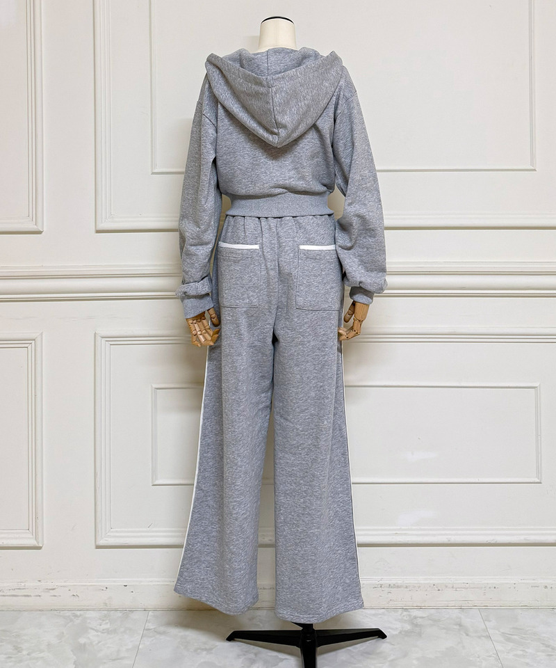 【ONLINE限定/丈が選べる】配色ロゴ裏毛パーカーセットアップ 詳細画像 グレー 6