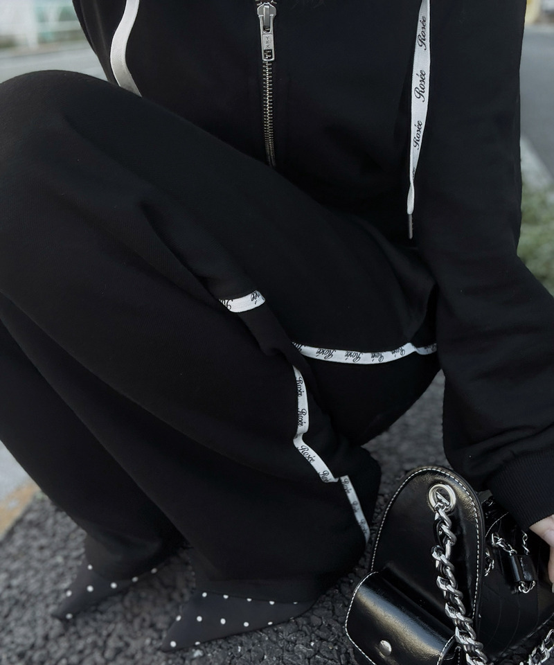 【ONLINE限定/丈が選べる】配色ロゴ裏毛パーカーセットアップ 詳細画像 ブラック 10