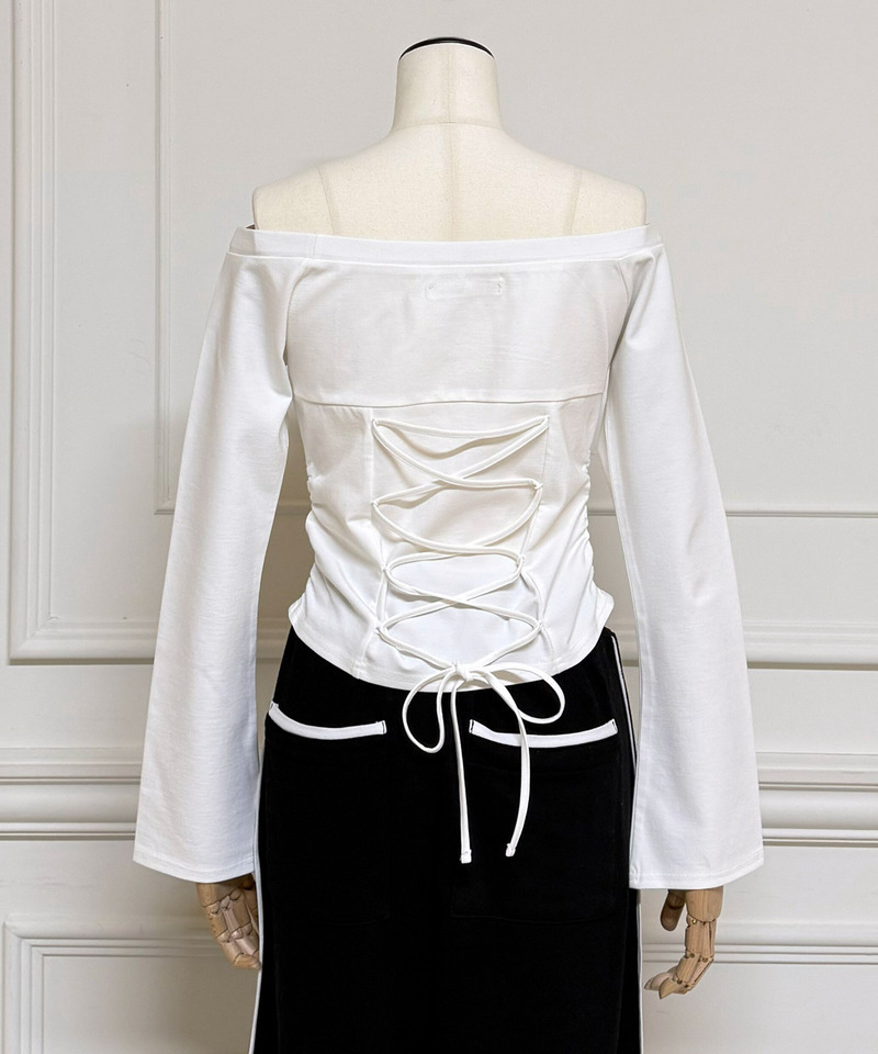 【ONLINE限定】ラインストーンロゴバックレースアップカットトップス 詳細画像 オフホワイト 6