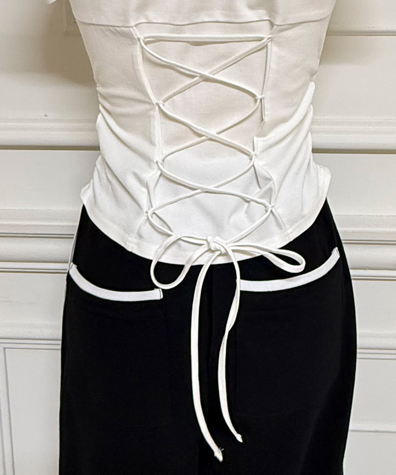 【ONLINE限定】ラインストーンロゴバックレースアップカットトップス 詳細画像 オフホワイト 9