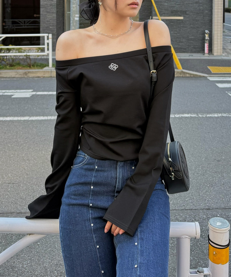 【ONLINE限定】ラインストーンロゴバックレースアップカットトップス 詳細画像 ブラック 2