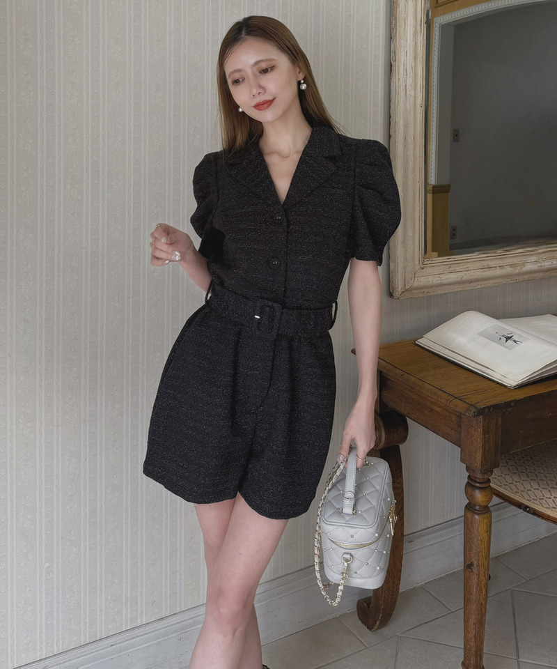 【ONLINE限定カラーあり】ツイードテーラーコンビネゾン 詳細画像 ブラック 2