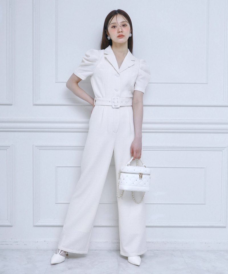 【ONLINE限定カラーあり/丈が選べる】ツイードテーラーオールインワン 詳細画像 オフホワイト 1